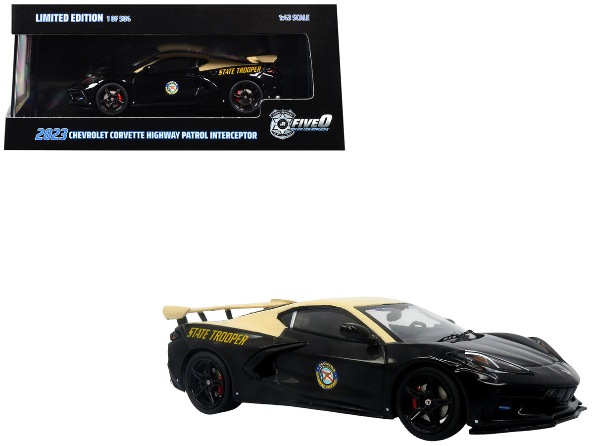 2023 Chevrolet Corvette C8 Stingray Police Interceptor 'Florida Highway Patrol (FHP)' Black with Cream Top 1/43 Diecast Model by Iconic Replicas