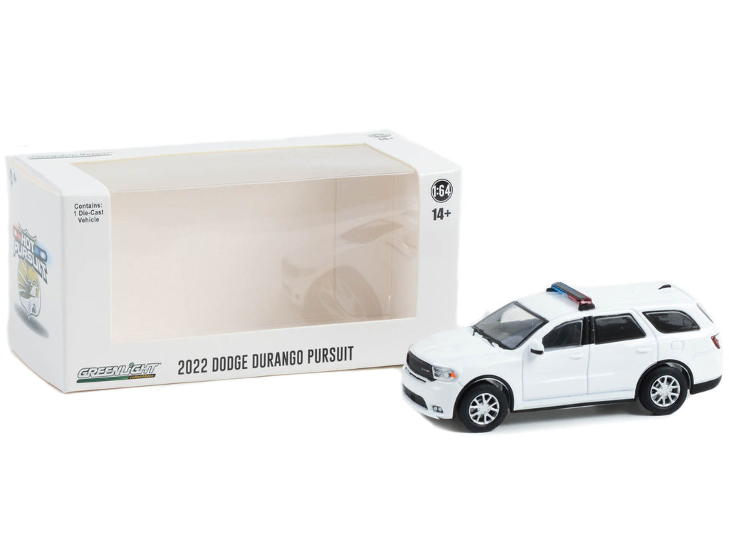 2022 Dodge Durango Pursuit Police Car with Lights White 'Hot Pursuit' 'Hobby Exclusive' Series 1/64 Diecast Model Car by Greenlight