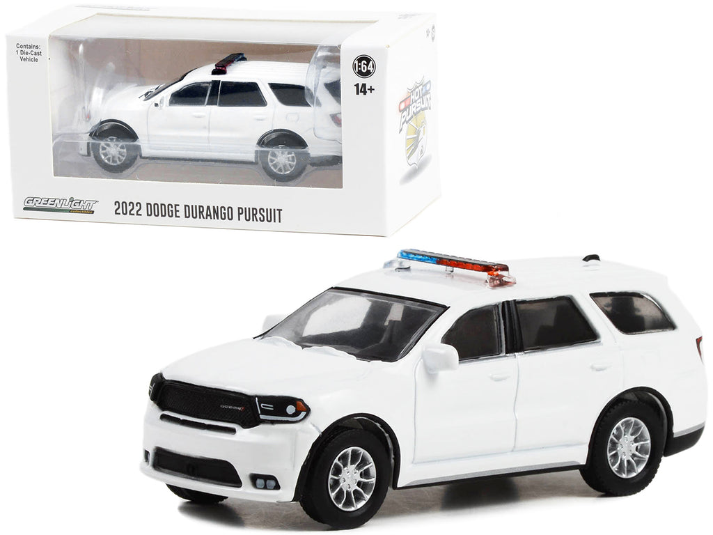 2022 Dodge Durango Pursuit Police Car with Lights White 'Hot Pursuit' 'Hobby Exclusive' Series 1/64 Diecast Model Car by Greenlight