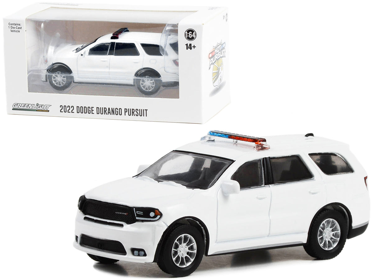 2022 Dodge Durango Pursuit Police Car with Lights White 'Hot Pursuit' 'Hobby Exclusive' Series 1/64 Diecast Model Car by Greenlight