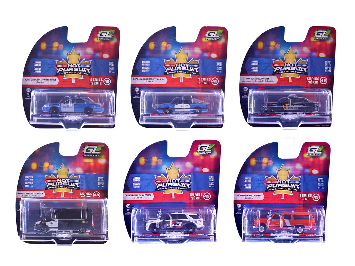 'Hot Pursuit - Canada Special Edition' Set of 6 Police Cars 1/64 Diecast Model Cars by Greenlight