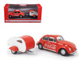 1967 Volkswagen Beetle Red with Teardrop Travel Trailer Red and White 'Coca-Cola' 1/43 Diecast Model Car by Motorcity Classics