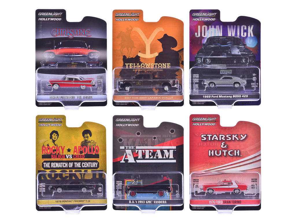 'Hollywood Greatest Hits' (2024) Set of 6 pieces 1/64 Diecast Model Cars by Greenlight