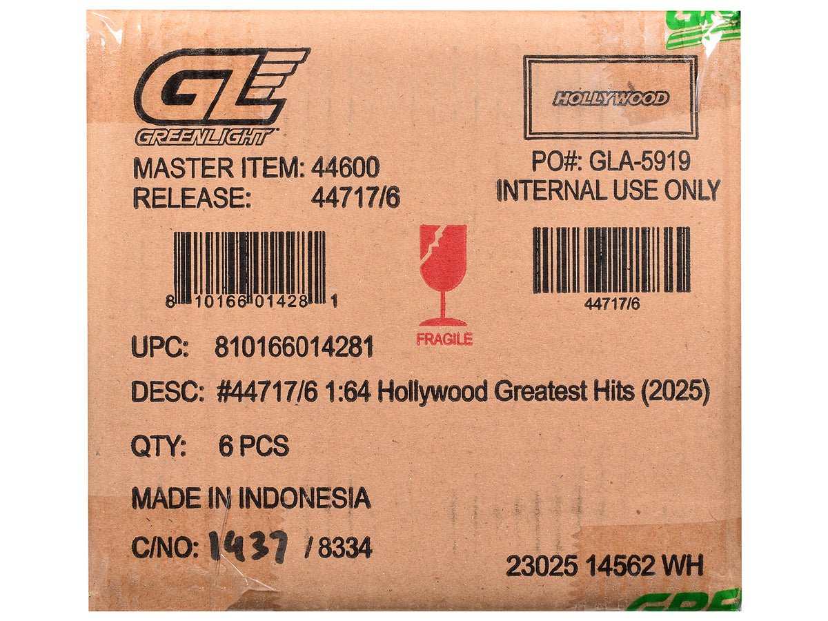 'Hollywood Greatest Hits' (2025) Set of 6 pieces 1/64 Diecast Model Cars by Greenlight