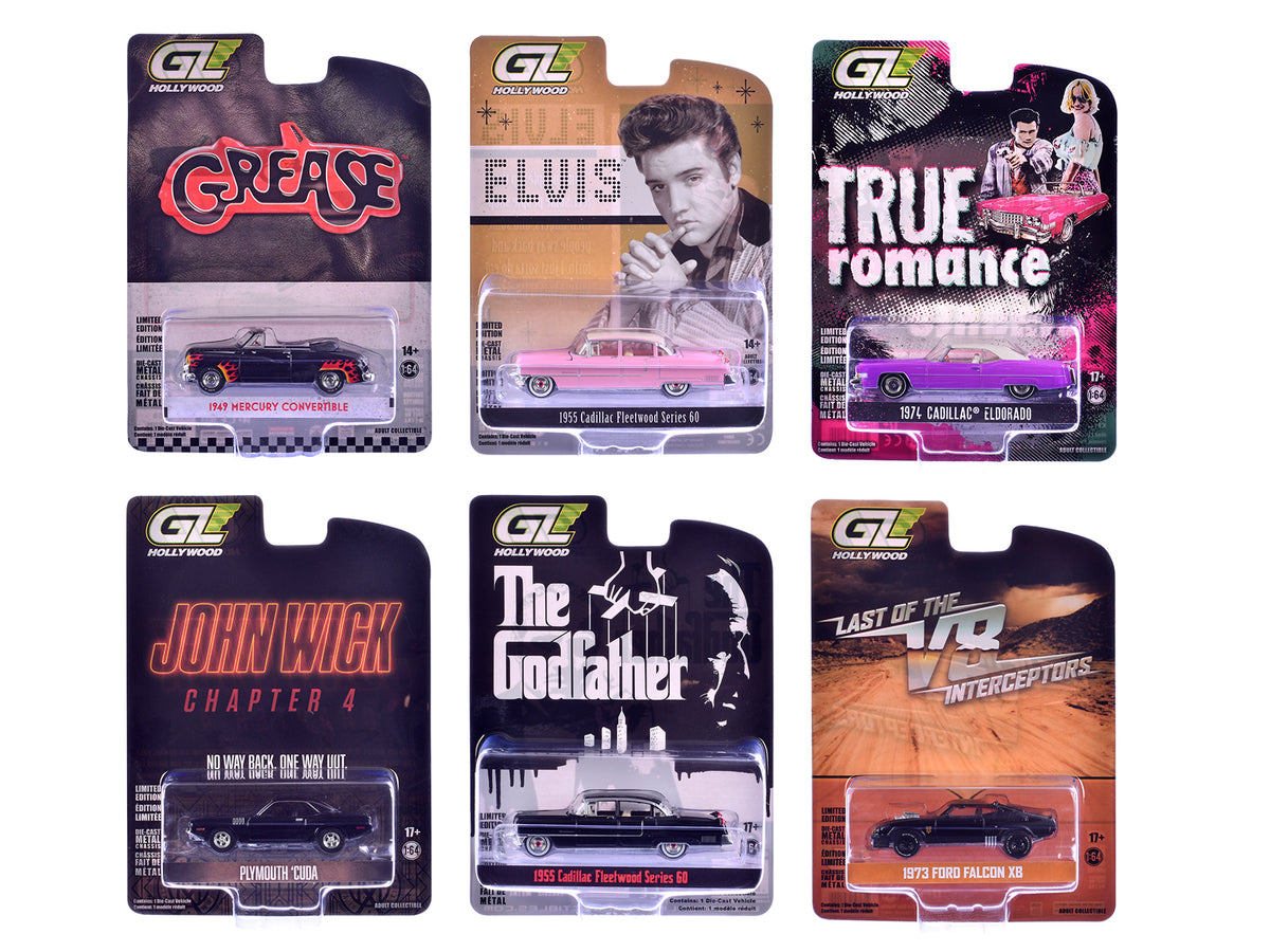 'Hollywood Greatest Hits' (2025) Set of 6 pieces 1/64 Diecast Model Cars by Greenlight