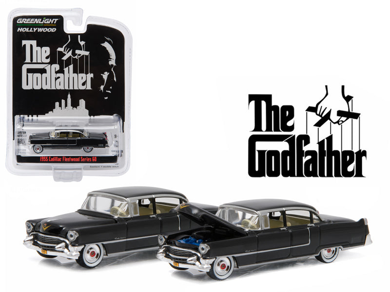 1955 Cadillac Fleetwood Series 60 Black 'The Godfather' (1972) Movie 'Hollywood Series' Release 14 1/64 Diecast Model Car by Greenlight