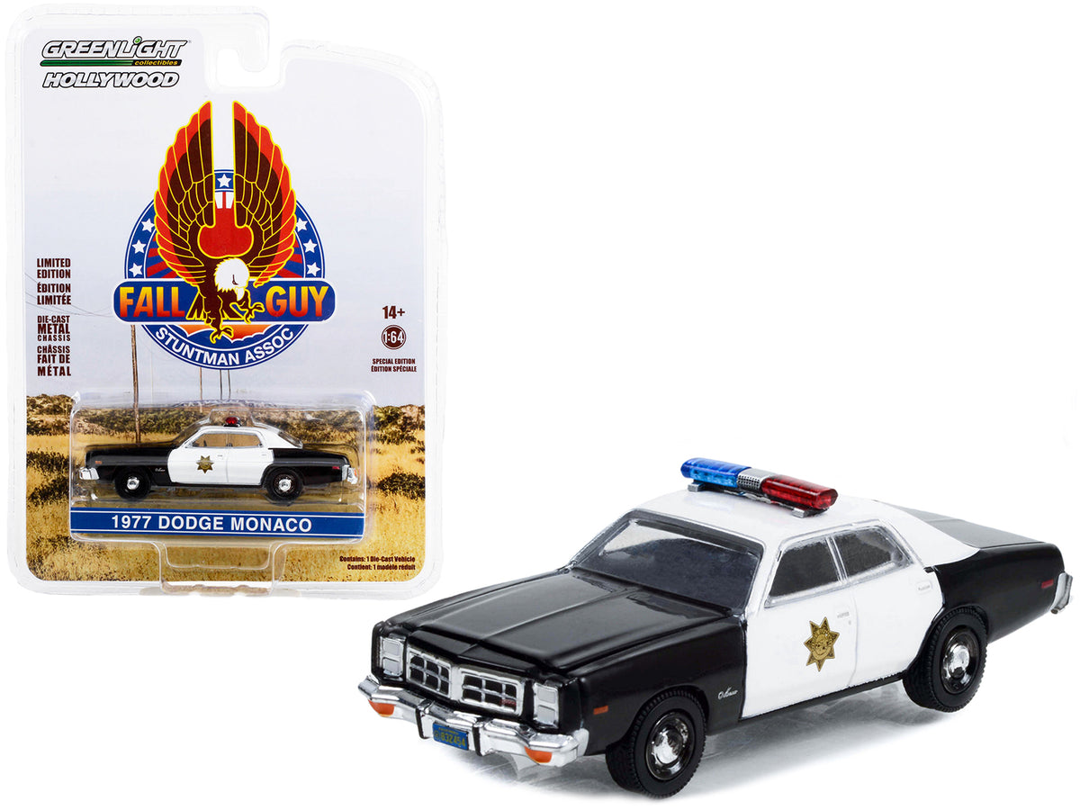 1977 Dodge Monaco Police Black and White 'County Sheriff's Department' 'Fall Guy Stuntman Association' Hollywood Special Edition 1/64 Diecast Model Car by Greenlight