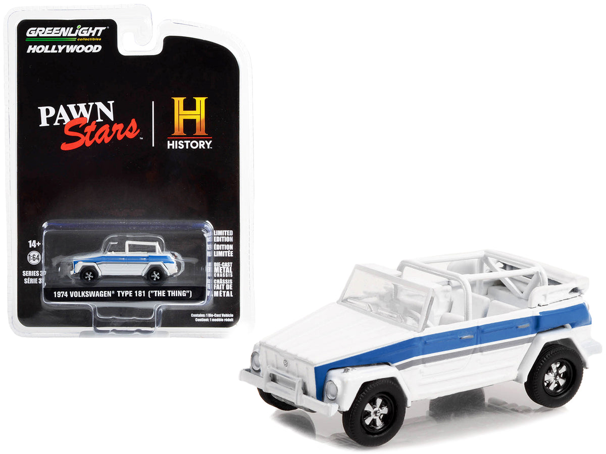 1974 Volkswagen Thing (Type 181) White with Blue Stripes 'Pawn Stars' (2009-Current) TV Series 'Hollywood Series' Release 37 1/64 Diecast Model Car by Greenlight