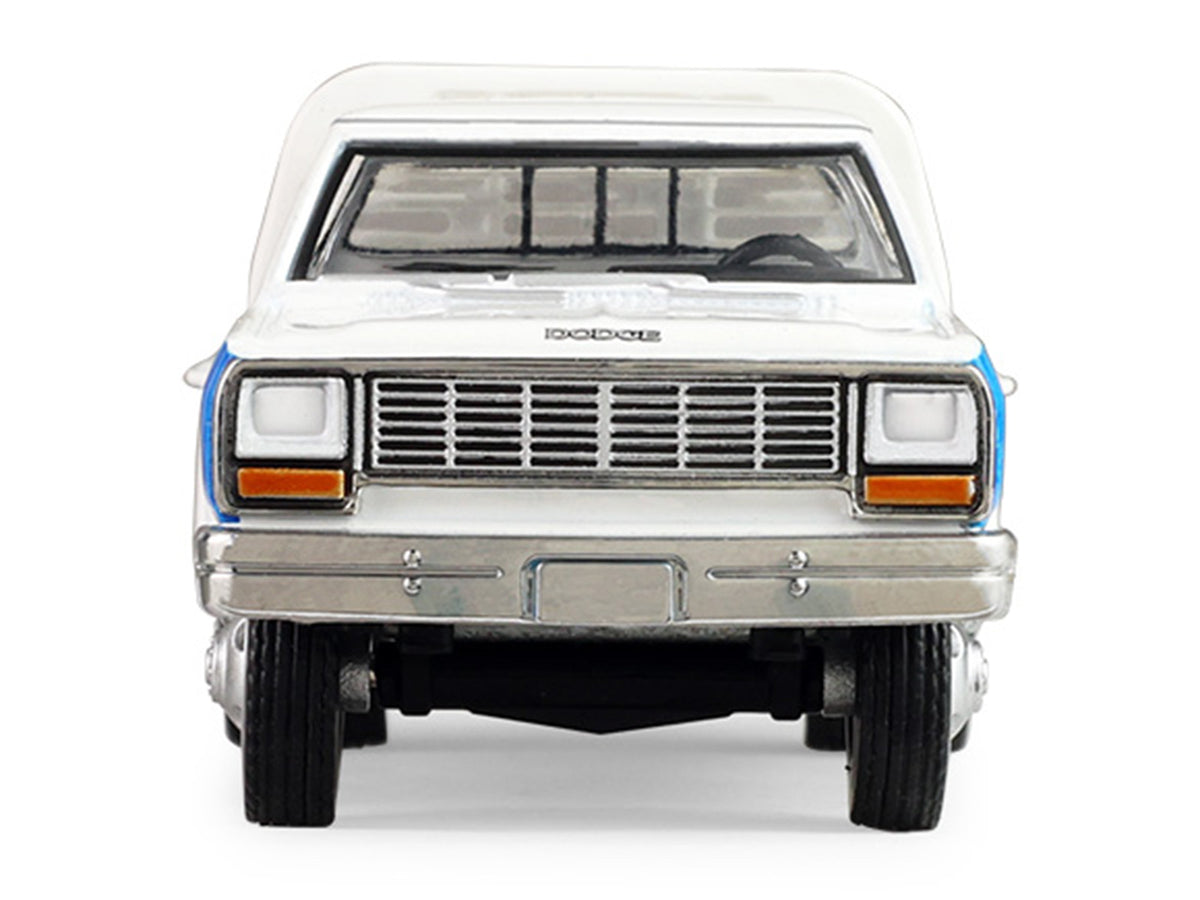 1981 Dodge Ram W350 Power Ram Dually Flatbed Truck 'Goodyear' White with Blue Sides 'Dually Drivers' Series 17 1/64 Diecast Model Car by Greenlight