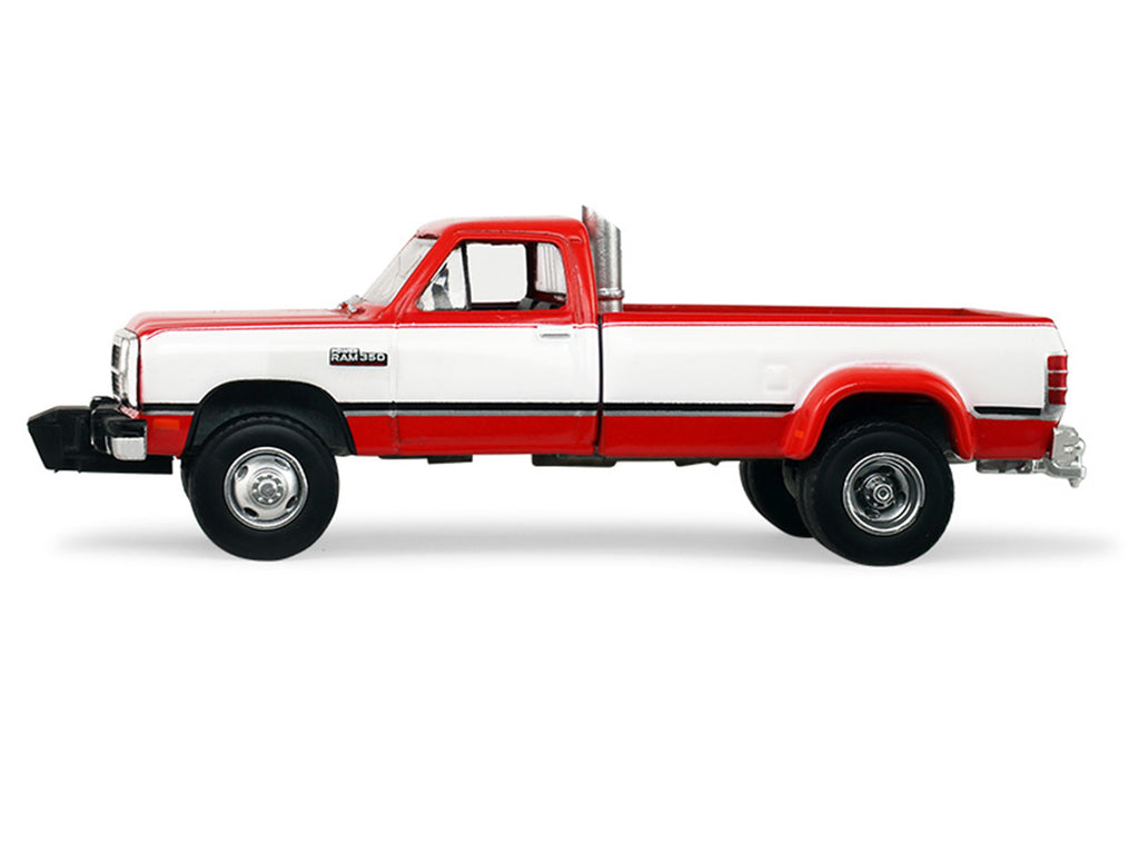 1993 Dodge Ram D350 Dually Red and White with Exhaust with Bumper Weights 'Dually Drivers' Series 17 1/64 Diecast Model Car by Greenlight