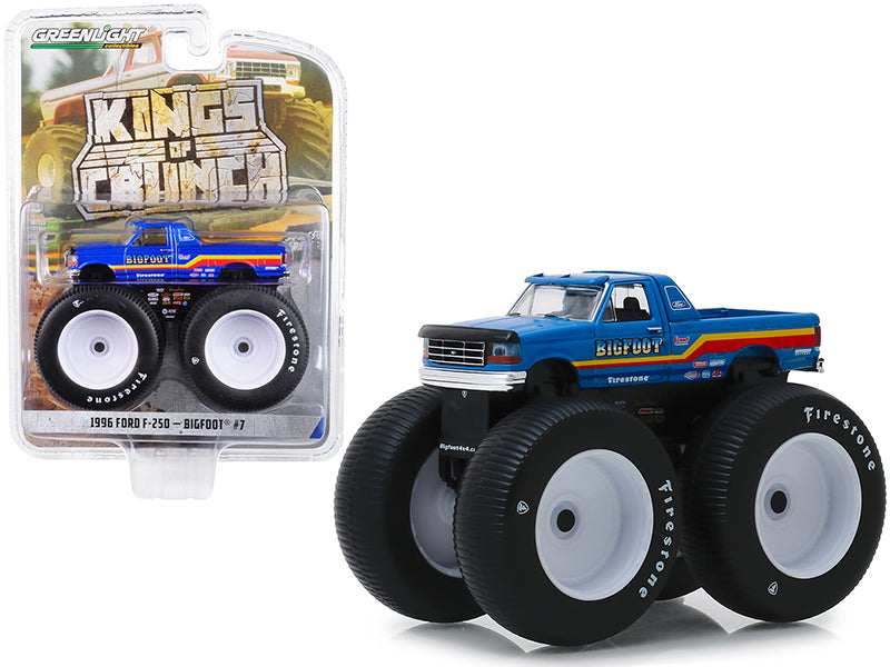 1996 Ford F-250 Monster Truck 'Bigfoot #7' Metallic Blue with Stripes 'Kings of Crunch' Series 5 1/64 Diecast Model Car by Greenlight