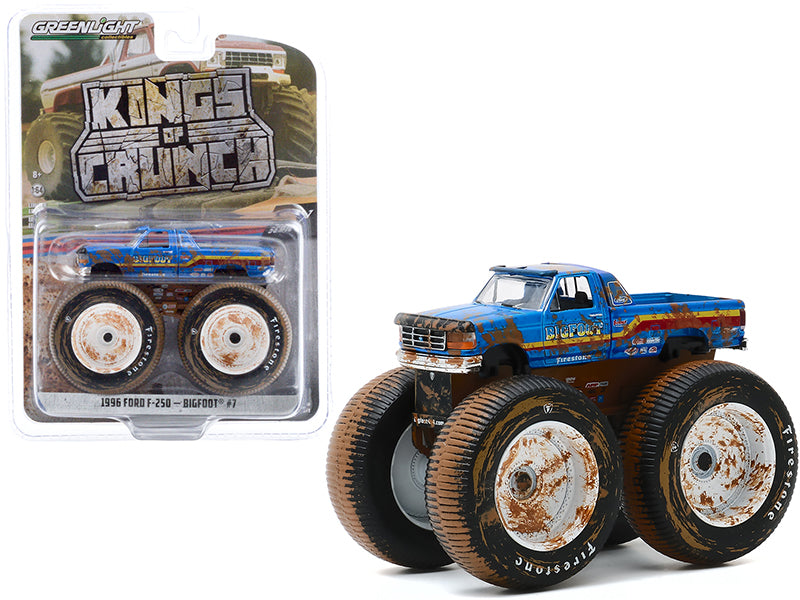 1996 Ford F-250 Monster Truck 'Bigfoot #7' Blue (Dirty Version) 'Kings of Crunch' Series 7 1/64 Diecast Model Car by Greenlight