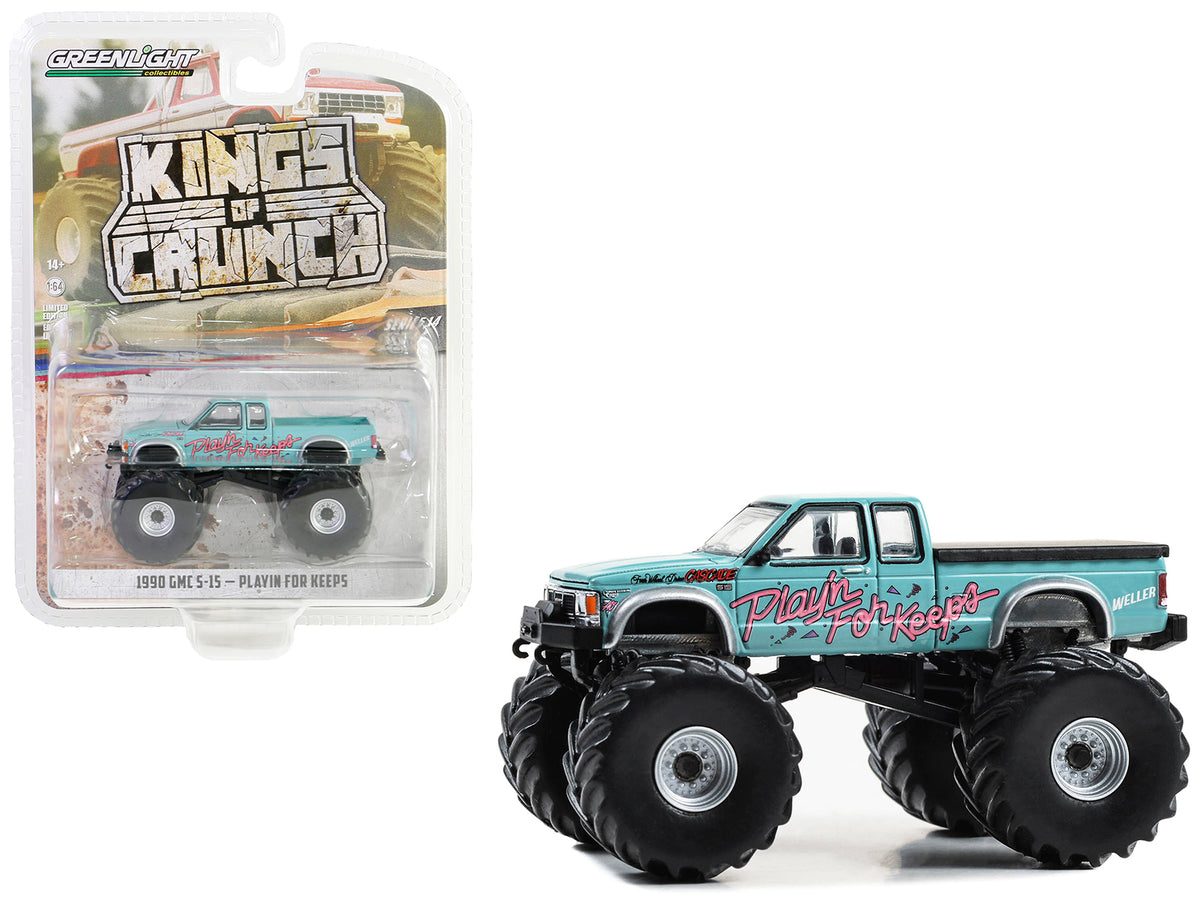 1990 GMC S-15 Monster Truck Light Blue 'Playin' for Keeps' 'Kings of Crunch' Series 14 1/64 Diecast Model Car by Greenlight