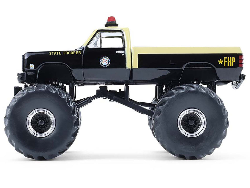 1983 Dodge Ram W350 Monster Truck 'Florida Highway Patrol' Black with Cream Top and Stripes 'Kings of Crunch - Hot Pursuit' Special Edition 1/64 Diecast Model Car by Greenlight