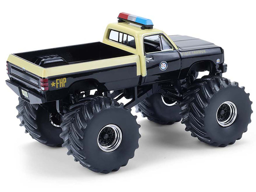 1983 Dodge Ram W350 Monster Truck 'Florida Highway Patrol' Black with Cream Top and Stripes 'Kings of Crunch - Hot Pursuit' Special Edition 1/64 Diecast Model Car by Greenlight