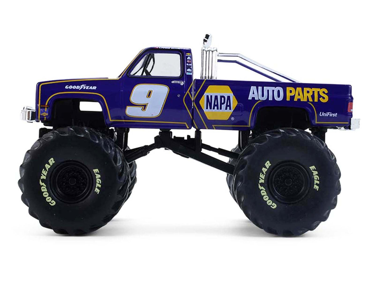 1984 Chevrolet C20 Monster Truck #9 'NAPA' Blue with Graphics 'Kings of Crunch - Hendrick Motorsports Tribute' Special Edition 1/64 Diecast Model Car by Greenlight