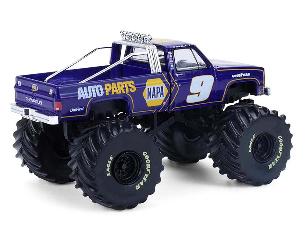1984 Chevrolet C20 Monster Truck #9 'NAPA' Blue with Graphics 'Kings of Crunch - Hendrick Motorsports Tribute' Special Edition 1/64 Diecast Model Car by Greenlight