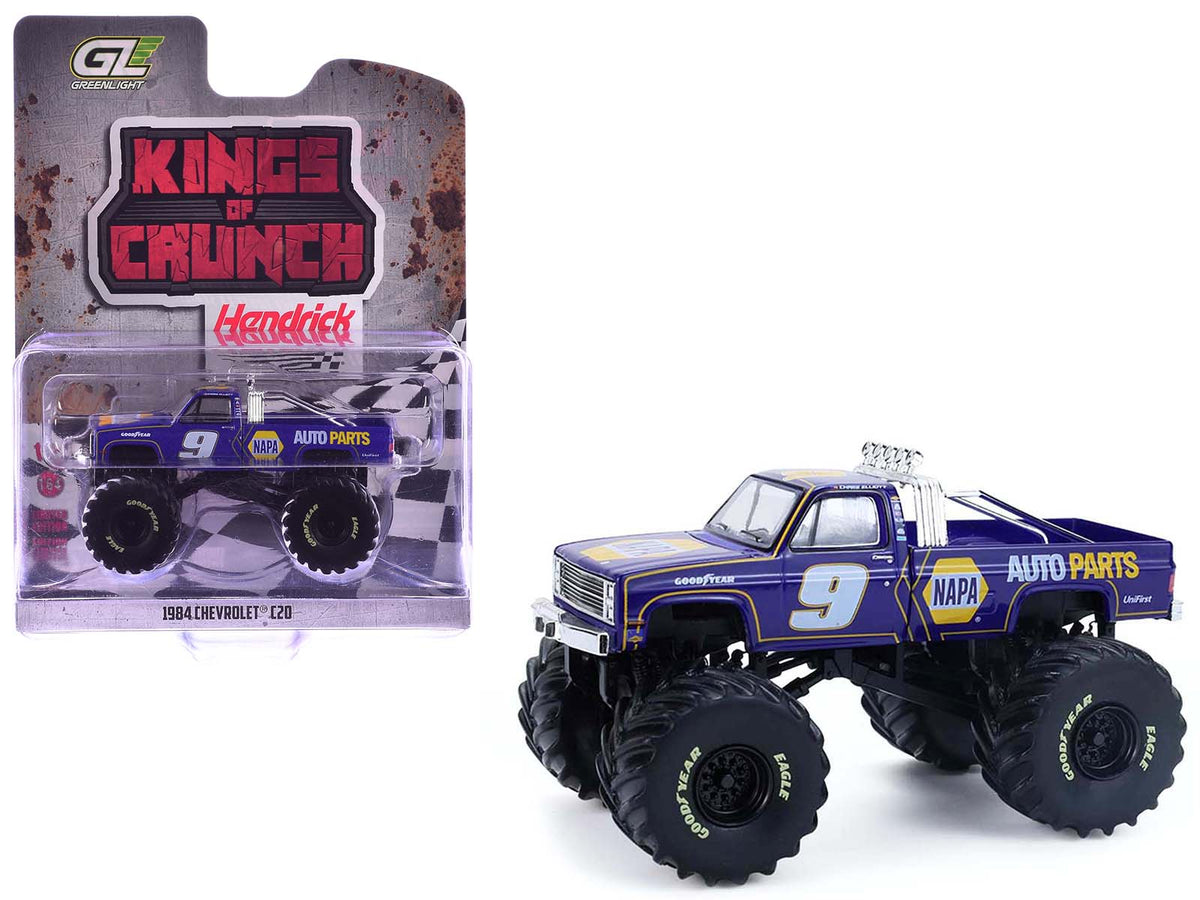 1984 Chevrolet C20 Monster Truck #9 'NAPA' Blue with Graphics 'Kings of Crunch - Hendrick Motorsports Tribute' Special Edition 1/64 Diecast Model Car by Greenlight