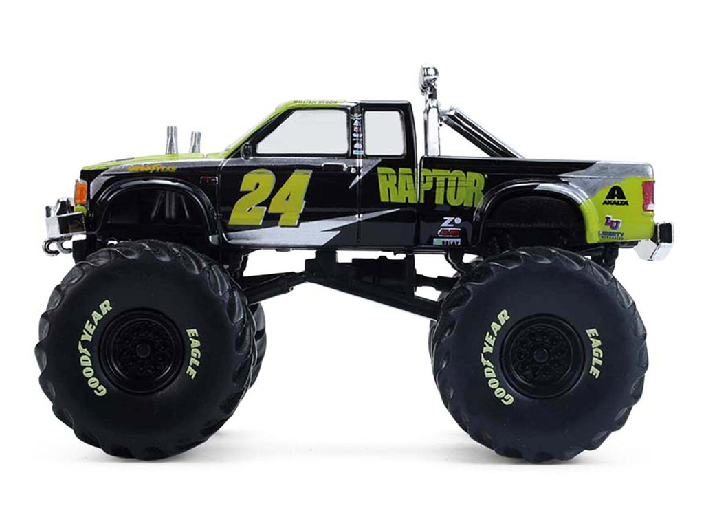 1986 Chevrolet S10 Monster Truck #24 'Raptor' Black and Green with Graphics 'Kings of Crunch - Hendrick Motorsports Tribute' Special Edition 1/64 Diecast Model Car by Greenlight