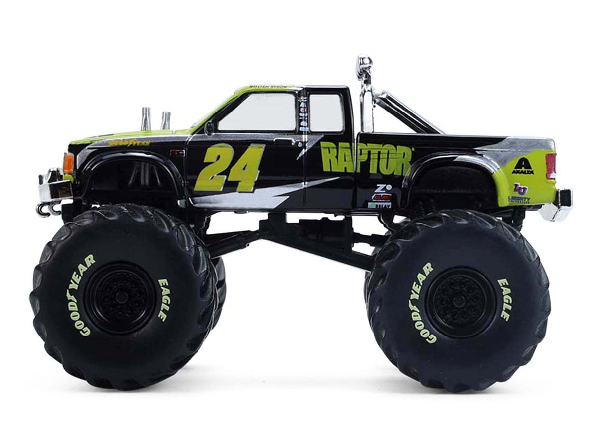 1986 Chevrolet S10 Monster Truck #24 'Raptor' Black and Green with Graphics 'Kings of Crunch - Hendrick Motorsports Tribute' Special Edition 1/64 Diecast Model Car by Greenlight