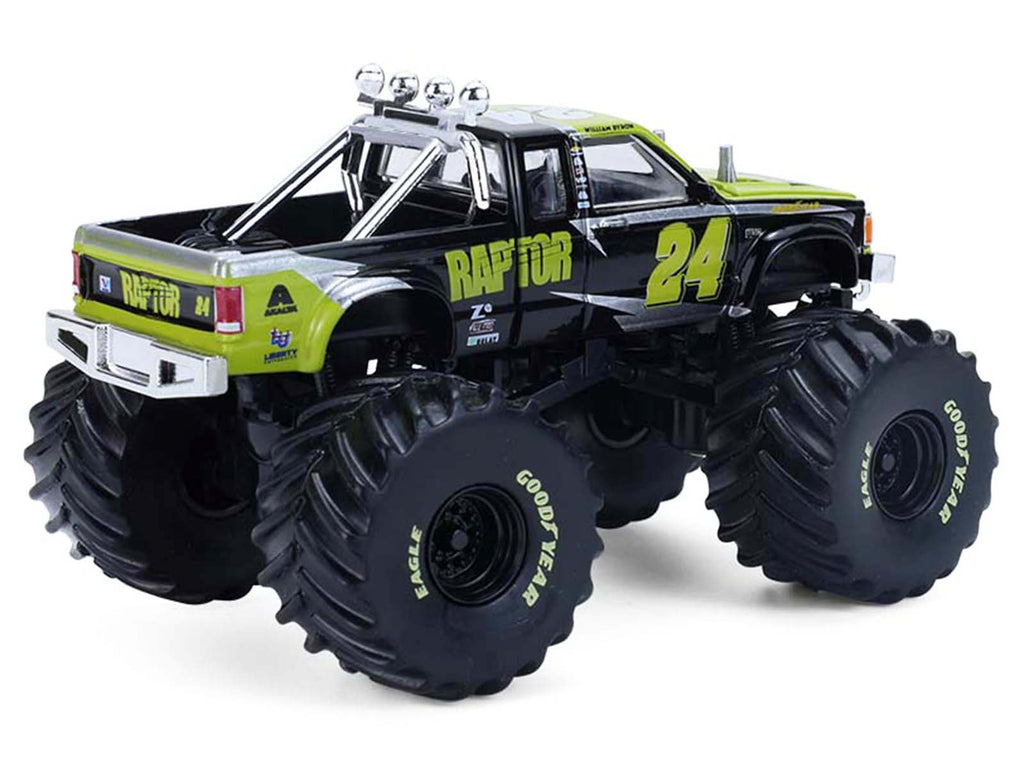 1986 Chevrolet S10 Monster Truck #24 'Raptor' Black and Green with Graphics 'Kings of Crunch - Hendrick Motorsports Tribute' Special Edition 1/64 Diecast Model Car by Greenlight