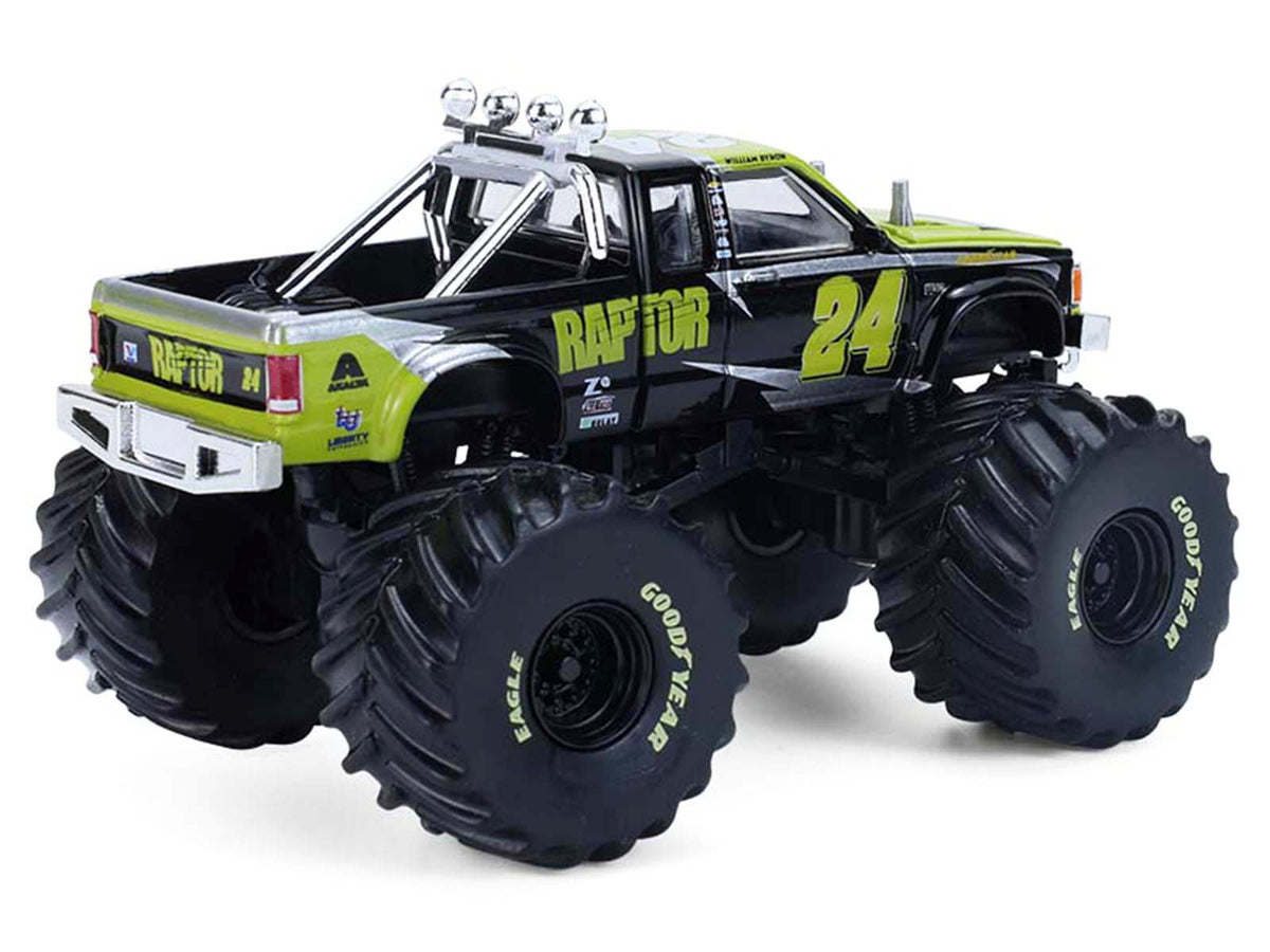 1986 Chevrolet S10 Monster Truck #24 'Raptor' Black and Green with Graphics 'Kings of Crunch - Hendrick Motorsports Tribute' Special Edition 1/64 Diecast Model Car by Greenlight