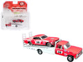 Ford F-350 Ramp Truck #38 Red and White with 1969 Ford Mustang Trans Am #38 Red 'Coca-Cola' Allan Moffat Racing 'DDA Collectibles' Series 'ACME Exclusive' 1/64 Diecast Model Cars by Greenlight for ACME