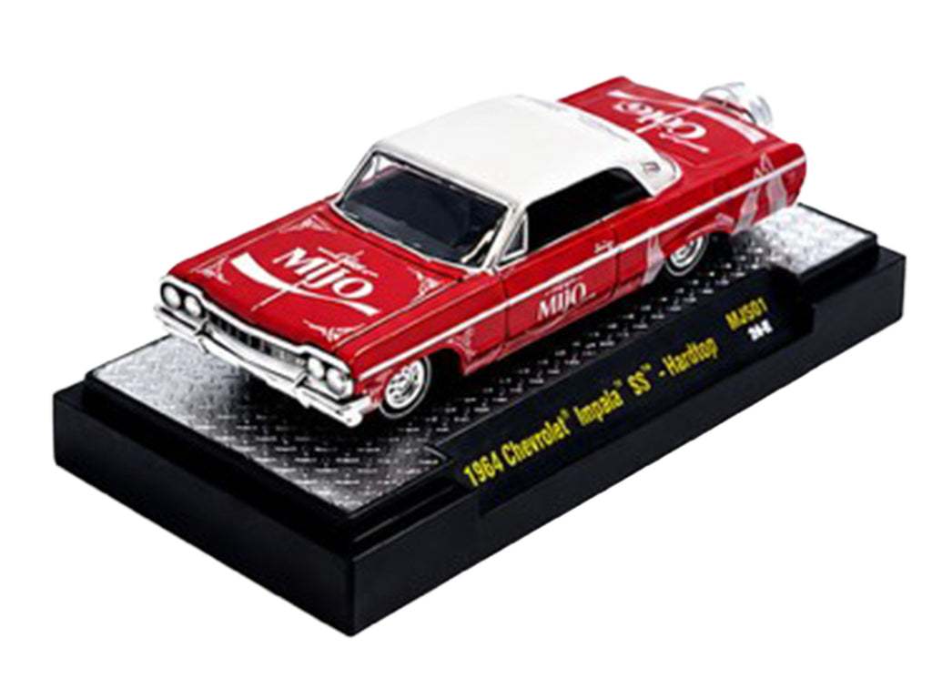 1964 Chevrolet Impala SS Lowrider 'Coca Cola' Red with White Top and Graphics Limited Edition to 9340 pieces Worldwide 1/64 Diecast Model Car by M2 Machines