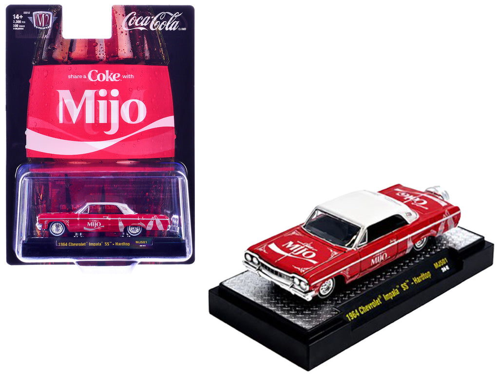 1964 Chevrolet Impala SS Lowrider 'Coca Cola' Red with White Top and Graphics Limited Edition to 9340 pieces Worldwide 1/64 Diecast Model Car by M2 Machines
