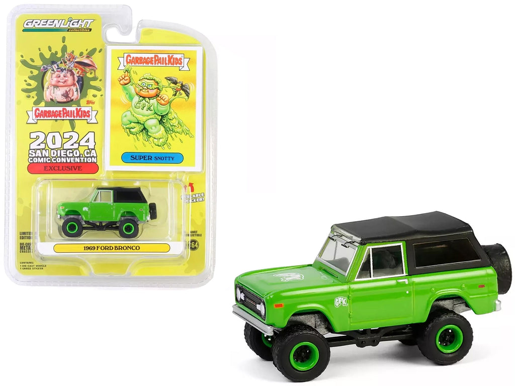 1969 Ford Bronco 'Garbage Pail Kids: Super Snotty' Green with Black Top 'San Diego Comic-Con 2024 Exclusive' 1/64 Diecast Model Car by Greenlight