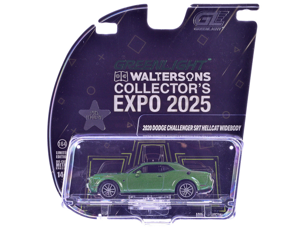 2020 Dodge Challenger SRT Hellcat Widebody F8 Green Metallic with Black Indiana Stripes '2025 Greenlight Waltersons Collector's Expo Exclusive' 1/64 Diecast Model Car by Greenlight