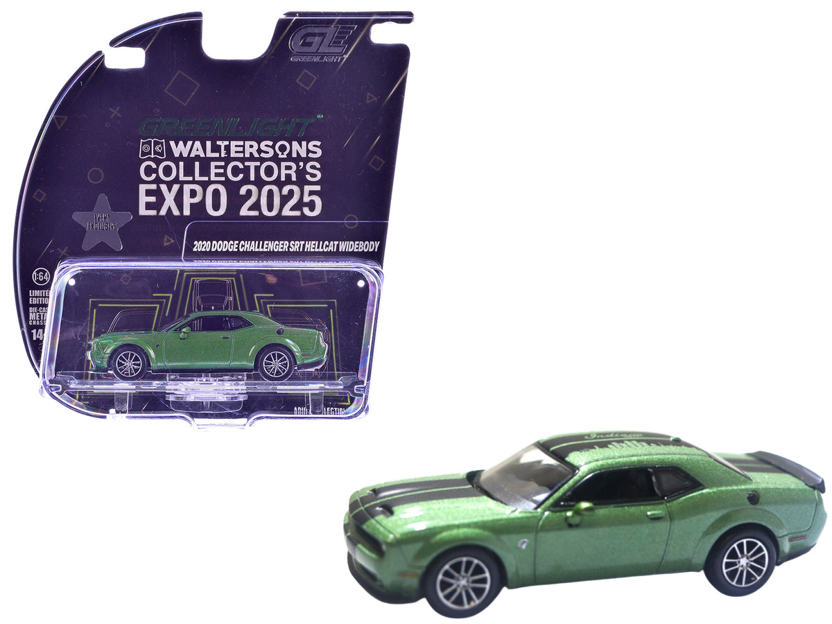 2020 Dodge Challenger SRT Hellcat Widebody F8 Green Metallic with Black Indiana Stripes '2025 Greenlight Waltersons Collector's Expo Exclusive' 1/64 Diecast Model Car by Greenlight