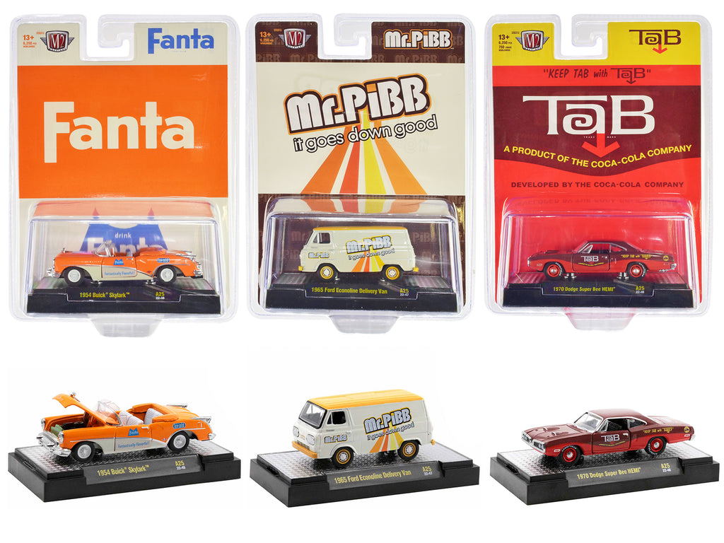 'Sodas' Set of 3 pieces Release 25 Limited Edition to 6250 pieces Worldwide 1/64 Diecast Model Cars by M2 Machines