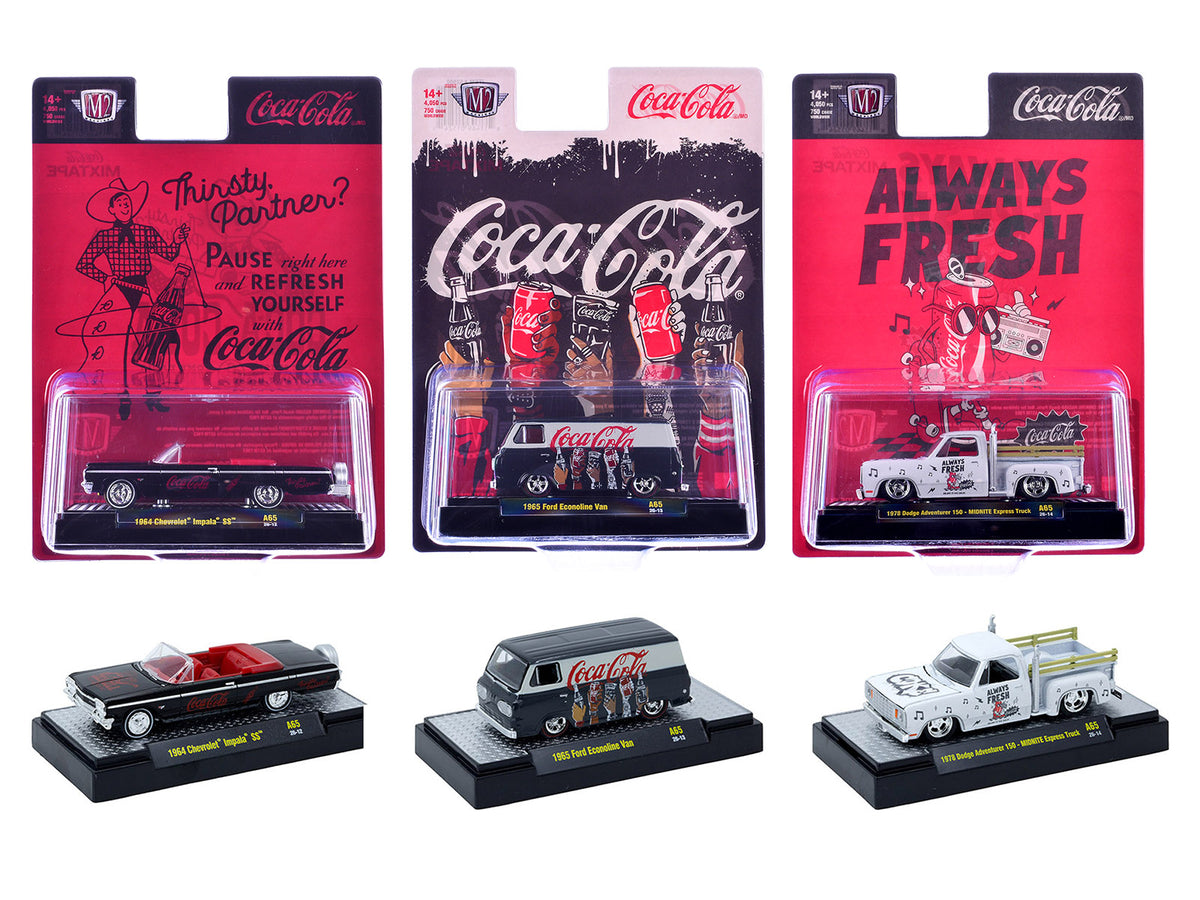 'Coca-Cola' Set of 3 pieces Release 65 Limited Edition to 4800 pieces Worldwide 1/64 Diecast Models by M2 Machines