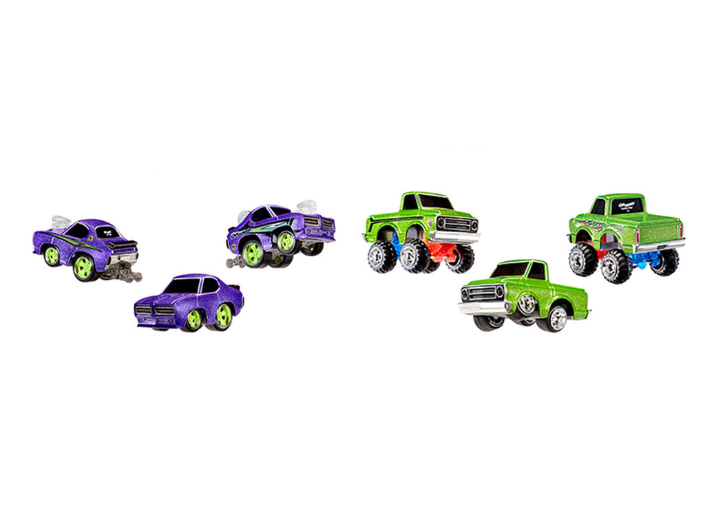 1969 Pontiac GTO Purple Metallic and 1967 Chevrolet C10 Pickup Truck Green Metallic 'Custom Shop' 2 Car Set Diecast Model Cars by CarTuned