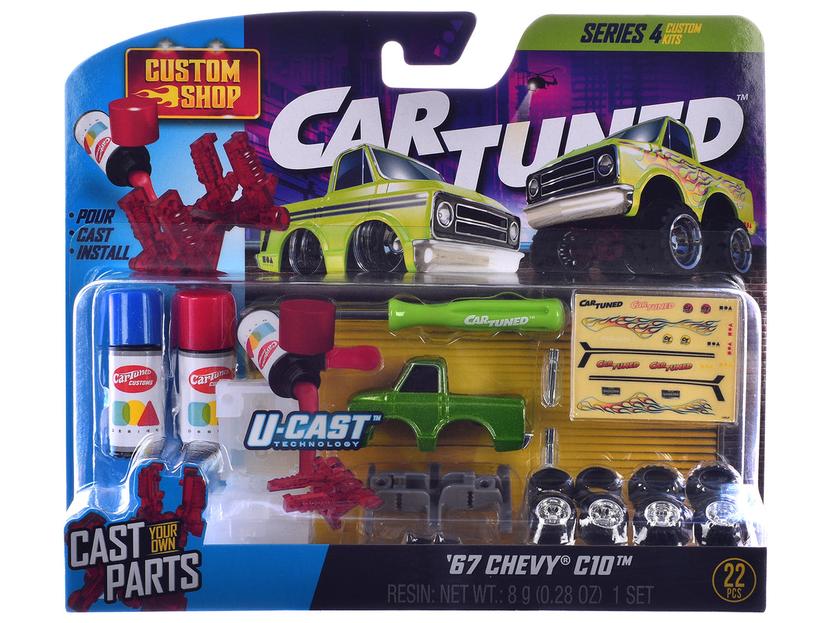 1969 Pontiac GTO Purple Metallic and 1967 Chevrolet C10 Pickup Truck Green Metallic 'Custom Shop' 2 Car Set Diecast Model Cars by CarTuned