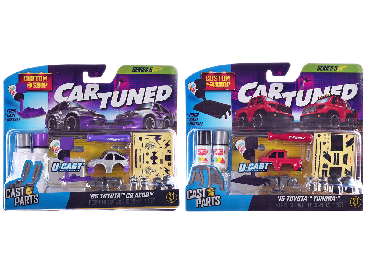 1985 Toyota CR AE86 Silver Metallic and 2015 Toyota Tundra Pickup Truck Red 'Custom Shop' Series #5 Set of 2 Cars Diecast Model Cars by CarTuned