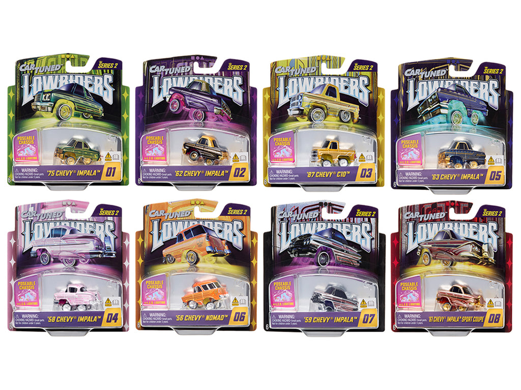 'Lowriders Show Glow' Series 2 Set of 8 Pieces Diecast Model Cars by CarTuned