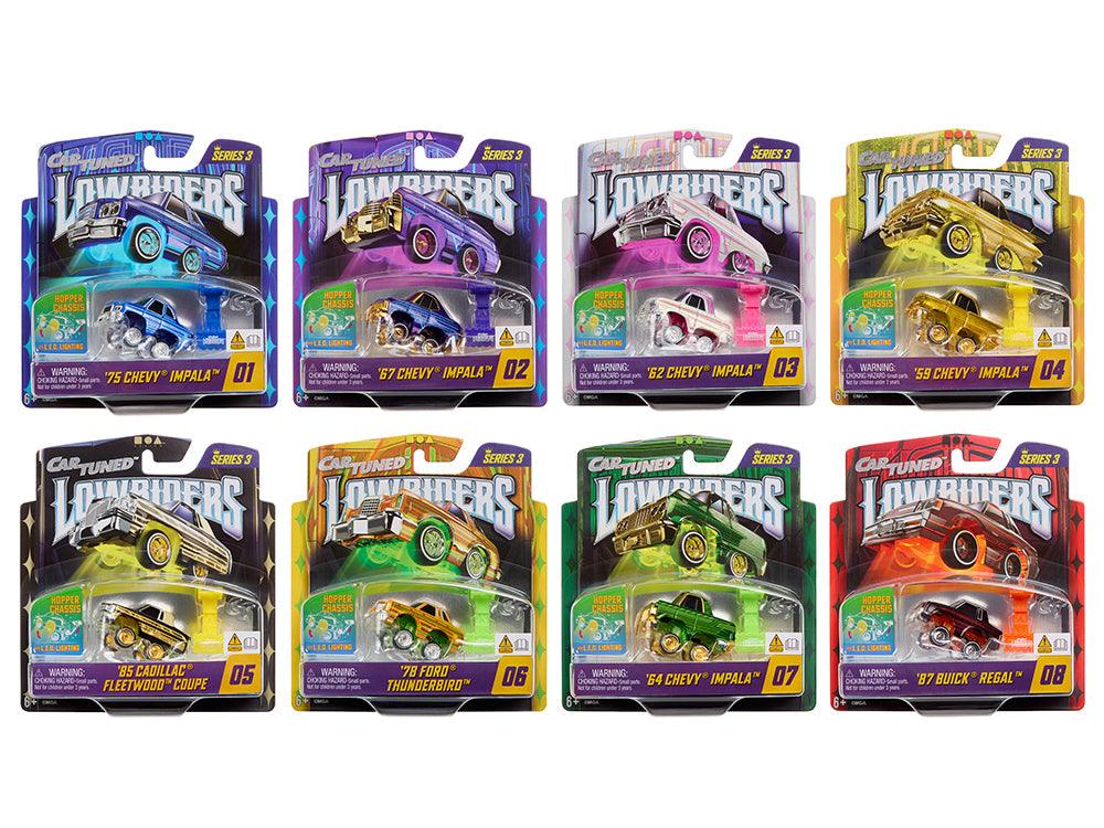 'Lowriders Show Glow' Series 3 Set of 8 Pieces Diecast Model Cars by CarTuned