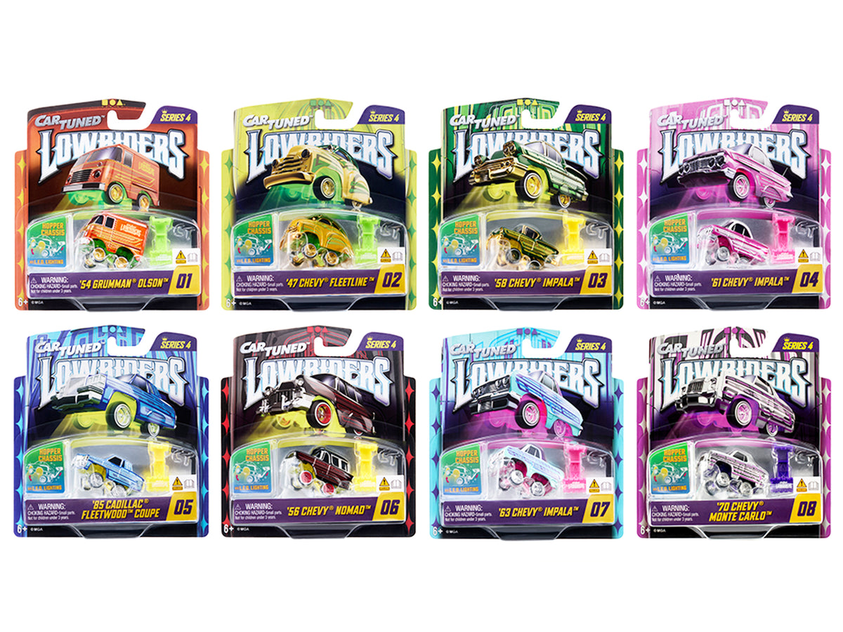 'Lowriders Show Glow' Series 4 Set of 8 Pieces Diecast Model Cars by CarTuned