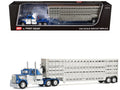 Kenworth W900A with 36' Sleeper and 45' Wilson Vintage Livestock Trailer Mariner Blue and White with Silver Trailer 1/64 Diecast Model by DCP/First Gear