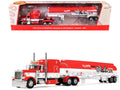 Peterbilt 389 with 63' Mid-Roof Sleeper and Heil Fuel Tank Trailer 'Busted Knuckle Garage' Red and White 1/64 Diecast Model by DCP/First Gear