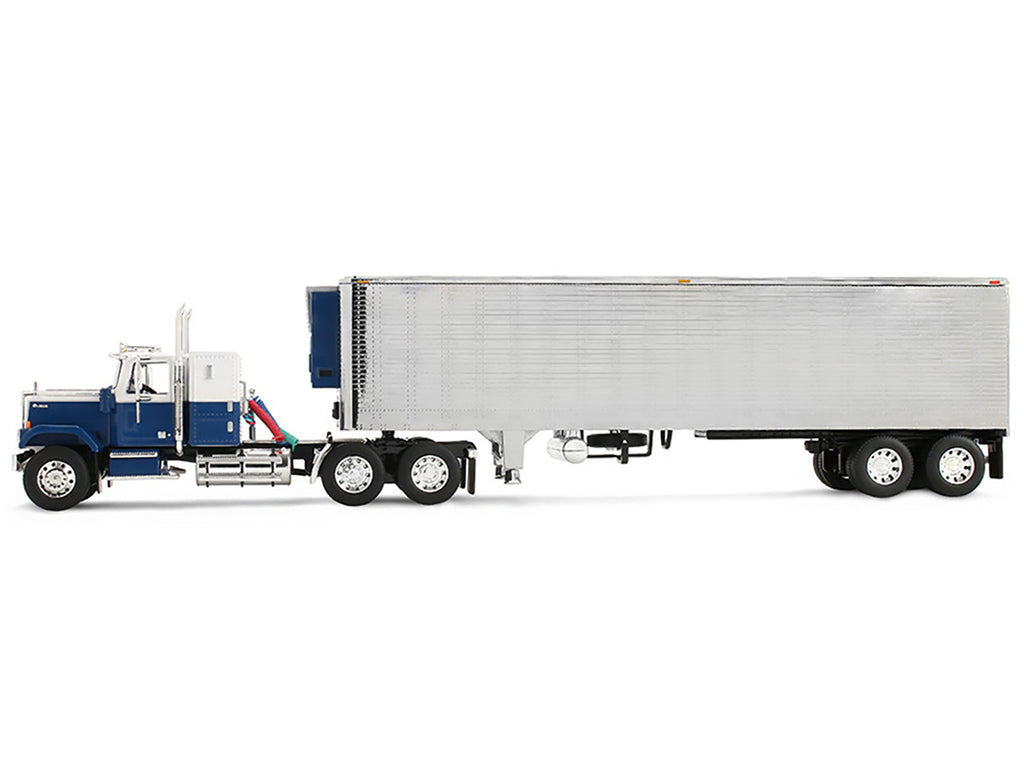 Chevrolet Bison with 34' Flat Top Sleeper & 40' Vintage Trailer with Reefer Blue and White 1/64 Diecast Model by DCP/First Gear