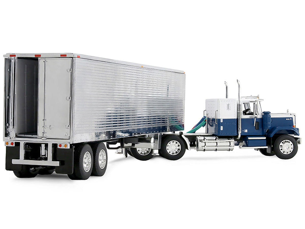 Chevrolet Bison with 34' Flat Top Sleeper & 40' Vintage Trailer with Reefer Blue and White 1/64 Diecast Model by DCP/First Gear