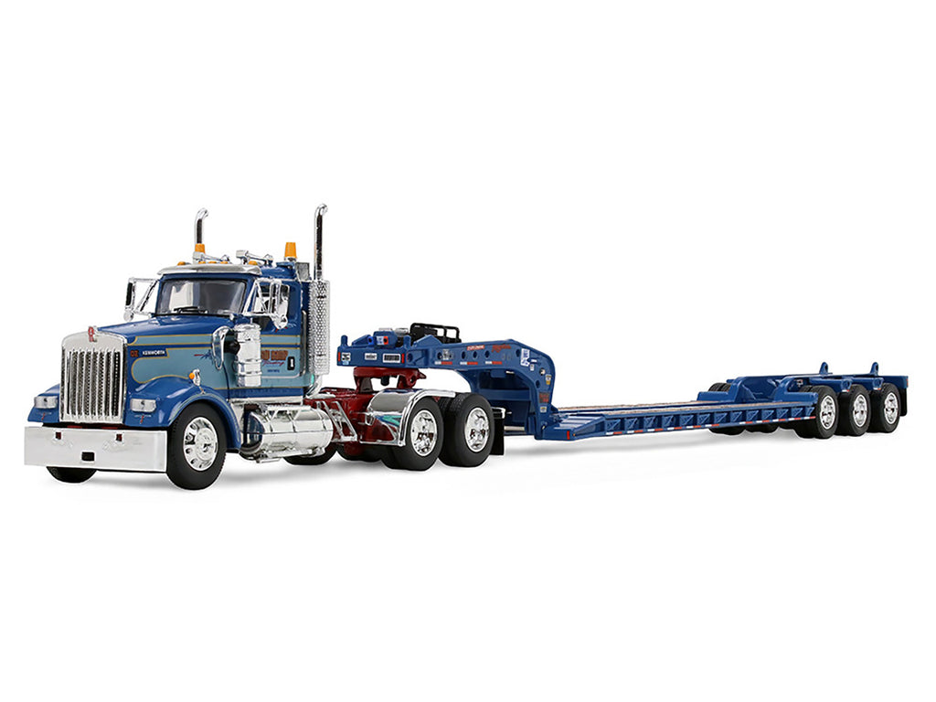 Kenworth W900L Day Cab and Fontaine Magnitude Lowboy Trailer 'Sid Kamp' Blue and Light Blue Two-Tone 1/64 Diecast Model by DCP/First Gear