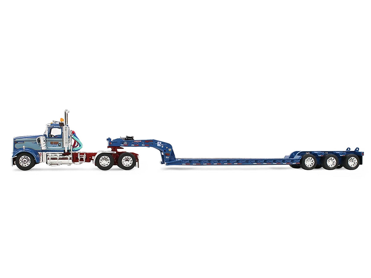 Kenworth W900L Day Cab and Fontaine Magnitude Lowboy Trailer 'Sid Kamp' Blue and Light Blue Two-Tone 1/64 Diecast Model by DCP/First Gear