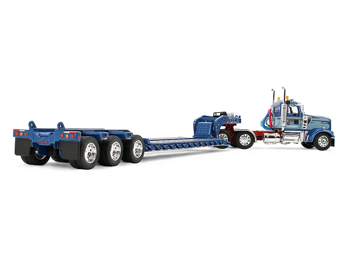 Kenworth W900L Day Cab and Fontaine Magnitude Lowboy Trailer 'Sid Kamp' Blue and Light Blue Two-Tone 1/64 Diecast Model by DCP/First Gear