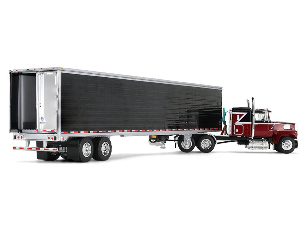 Ford LTL 9000 with 48' Flat Top Sleeper and 53' Utility Trailer with Reefer Volcano Red and Black 1/64 Diecast Model by First Gear