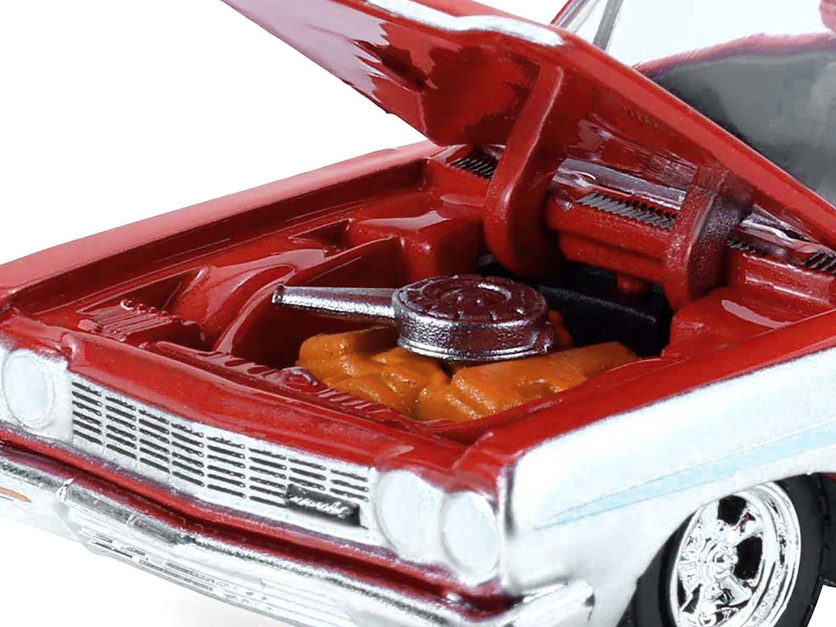 1964 Chevrolet Biscayne Lowrider Silver Metallic and Red Two-Tone 'California Lowriders' Series 7 1/64 Diecast Model Car by Greenlight