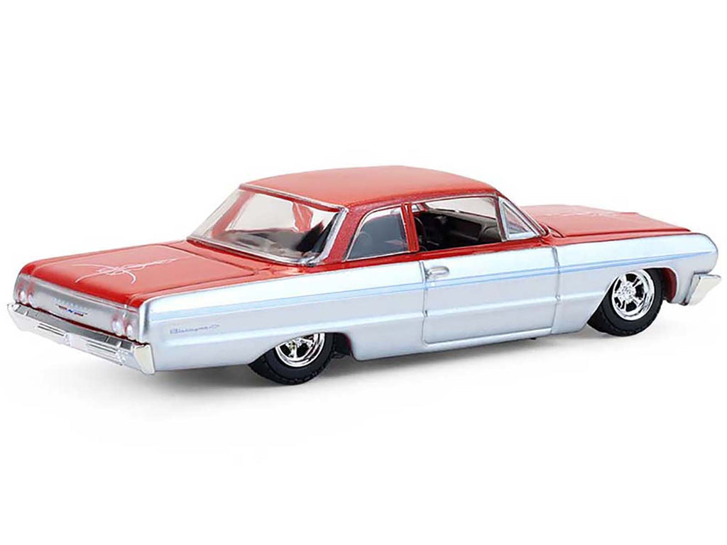 1964 Chevrolet Biscayne Lowrider Silver Metallic and Red Two-Tone 'California Lowriders' Series 7 1/64 Diecast Model Car by Greenlight